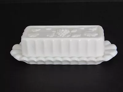 Westmoreland PANELED GRAPE Milk Glass COVERED BUTTER DISH • $19.95