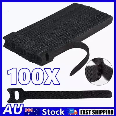 100x Magic Cable Ties Reusable Winder Coded Organiser Cords Hook Loop Black AU • $14.90