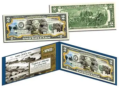 WORLD WAR II * D-DAY NORMANDY LANDINGS * Colorized $2 Bill US Legal Tender WWII • $15.95