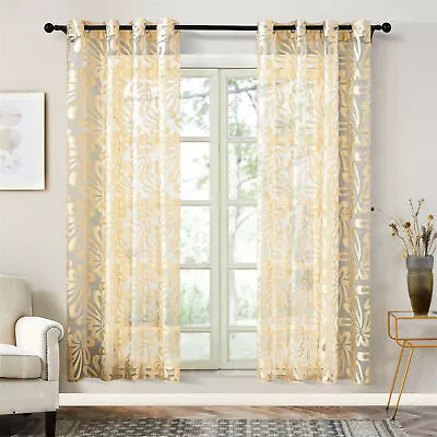 Topfinel Sheer Curtain Geometric Floral Design Voile Eyelet Ring Top Heading1pcs • £9.99