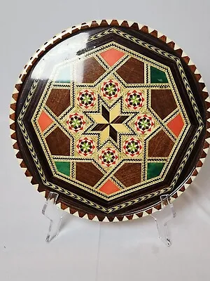 RARE Vintage Inlaid Wood Geometric Marquetry Spanish Folk Art Tray  • $30.99