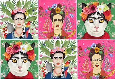 6 Cocktail Paper Napkins (25cm X 25cm) For Decoupage Kahlo Frida • £1.39