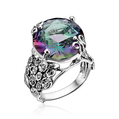 925 Sterling Silver Wide Band Ring Mystic Bold Oval Cubic Zirconia CZ Jewelry • $42