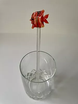 MURANO Hand Blown Glass Fish Swizzle Stick Drinks Cocktail Stirrer X 1 • £4.50