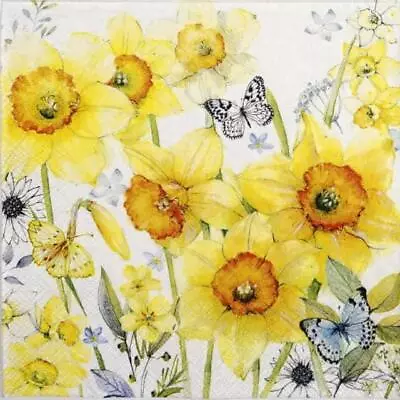 4x Single Cocktail Paper Napkins For Decoupage And Party - Classic Daffodils • £1.19