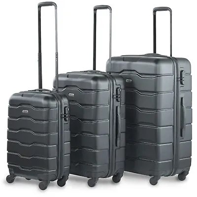 Luggage Set Of 3 ABS Black Lightweight Hard Shell Suitcases - 4 Wheel | VonHaus • £119.99