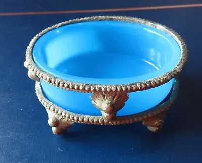 Unusual Vintage Opaline And Metal Salt Cellar Possibly Plated At One Time? • £10