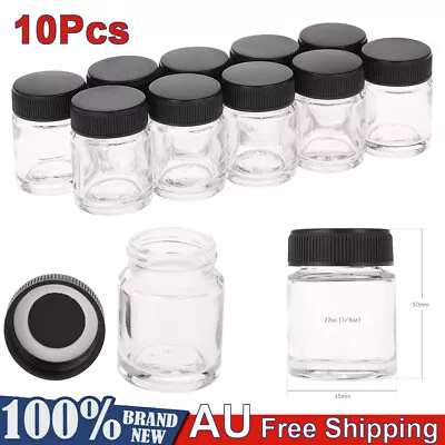 10Pcs Airbrush Glass Bottles Air Brush Bottle Jars + Plastic Lid For Airbrushes • $21.99