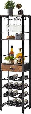 Wine Rack Freestanding Floor Bar Cabinet For Liquor And Glasses 4-Tier Brown • $76.43