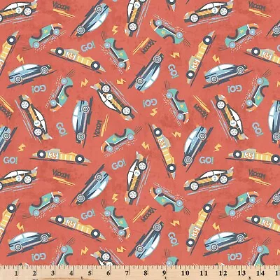 Vroom Rust Tossed Race Cars CX10776-RUST-D Fabric By The Half Yard • $4.20