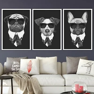 £35.10 • Buy SET Of 3 DOGS In BLACK- PUG JACK RUSSELL FRENCH BULLDOG Art Picture Print Poster