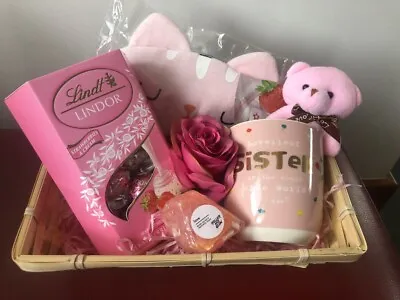 Hamper Basket Gift Pamper Sister Birthday Mug Chocs Sleep Mask Silk Rose New • £29.99