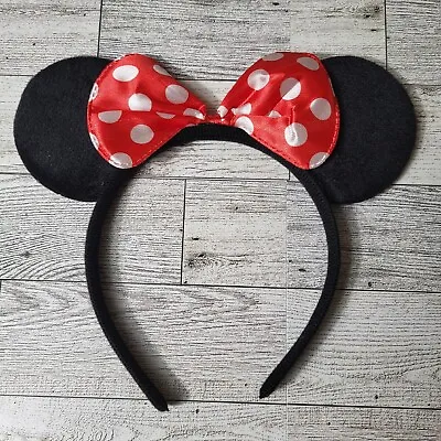 Minnie Mouse Ears Headband Red Polka Dot Bow Furry Ears-Disney Costume Dress Up • $2