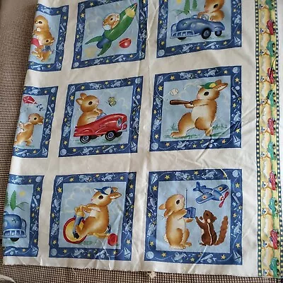 Sewing Fabric Michael Miller Baby Quilt Squares Bunny At Play Cotton 22x45  OOP • $6.31