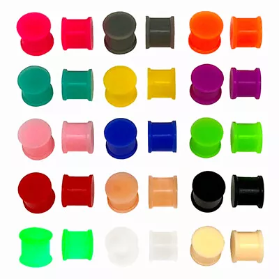 Pair Solid Silicone Ear Plug Cylinder Double Saddle Flesh Tunnel Trumpet 3-25mm • £3.19