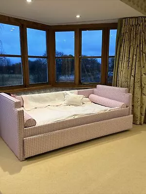 Children's Beautiful Upholstered Bed Pink Gingham / Bunk Bed Trundle. • £250