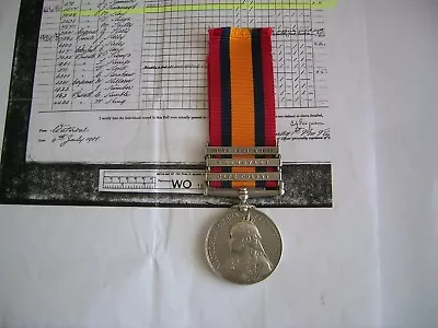 Queens South Africa Medal - To: 7056. Pte. W. Kay.  Rifle Brigade - Three  Bars. • £140