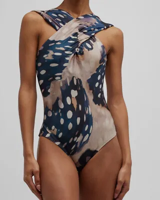 $220 Lenny Niemeyer Women's Blue Pinwheel Crossed One-Piece Swimsuit Size Medium • $70.78