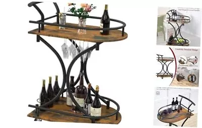 Rollling Bar Cart With Wheels Handle Home Bar Serving Cart 2 Tier Curved Anti  • $101.88
