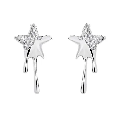 Women Silver Gold Plated Micro Pave CZ Star Ear Stud Earrings PE28 • $9.95