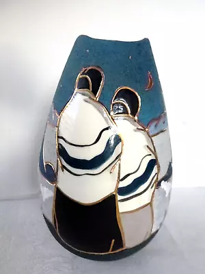 Vera Russel Pottery Vase Southwestern Scenes 22K Gold Trim 8.5 Inches Numbered • $129