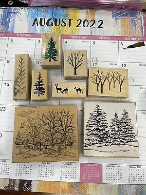 Wood Handle Rubber Stamps Woods/tree/cabin/deer Lot • $39