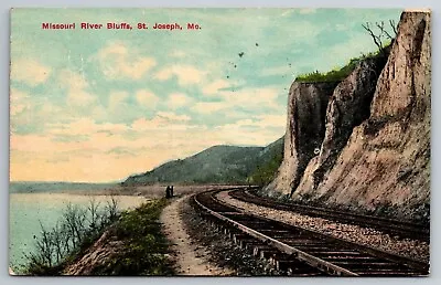 Vintage Postcard MO St. Joseph Missouri River Bluffs Train Tracks RR ~11501 • $2.19