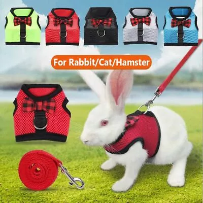 Small Animals Strap Hamster Vest Bunny Mesh Chest Rabbit Leash Collar Harness • £4.54