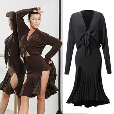 Long-Sleeved Lace Hollow Latin Dress Women Large Swing LatinDance Dress Practice • £68.79