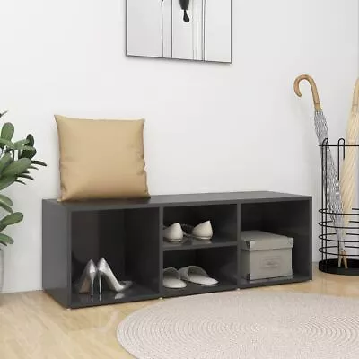 $52.95 • Buy Shoe Storage Bench High Gloss Grey Hall Entryway Organizer Footwear Rack Cabinet