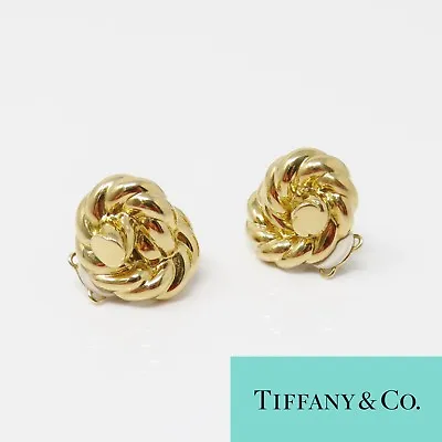 $1999 • Buy NYJEWEL Tiffany & Co. 18K Yellow Gold Knot Rope Large Clip On Earrings