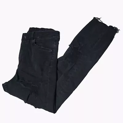 H&M Skinny Ankle High Waist Jeans Womens Size 28 Black Ripped Denim Pants • $12.99