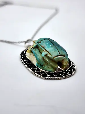 Unique Ancient Egyptian Scarab Necklace Rare Handmade Beetle Pendant Amulet • $180