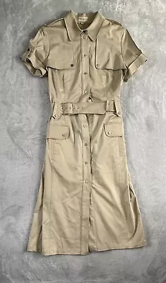 Karen Millen SIZE 14  Belted Safari Military Trench Shirt Style Dress Beige • £45