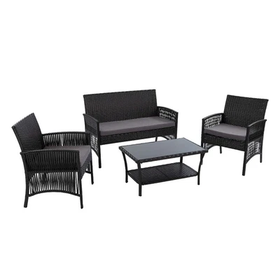 $337.99 • Buy Gardeon 4 PCS Outdoor Furniture Lounge Setting Wicker Dining Set Black