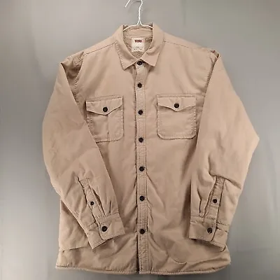 $29.99 • Buy Levis Fleece Lined Button Trucker Jacket Mens L Beige Denim Pockets Heavy