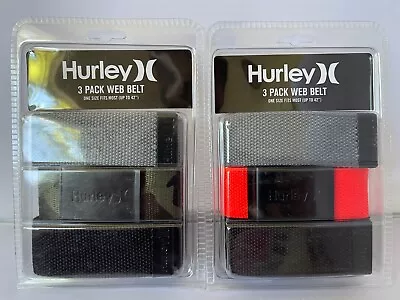 Hurley 3 Pack Web Belt One Size Fits Most (Up To 42 ) 3 Colors MSRP $34 • $27.99