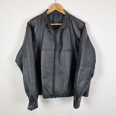 Classic Man Leather Bomber Jacket Mens XL Black Zip Up Biker Casual Collared • $31.70