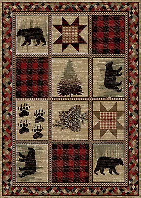 Lodge Cabin Bear Paw Pinecone Rustic Area Rug **FREE SHIPPING** • $59.50