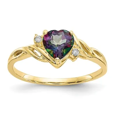 10k Yellow Gold Heart Mystic Fire Topaz & .01ct Diamond Ring For Women Size 6 • $268