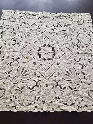 Vintage Cream Madeira Embroidered Cutwork Table Cloth 128x125cms • $126.30