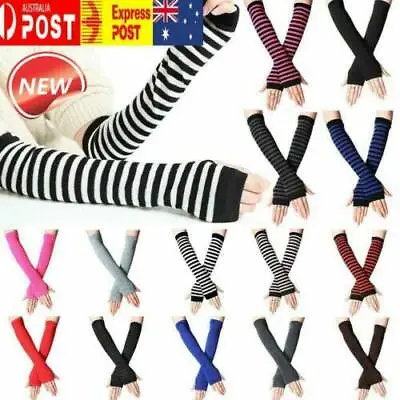 Striped Knitted Fingerless Thumb Gloves Arm Warmers Women Girl Mittens Sun Proof • $6.71