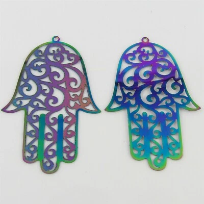 Bulk 6pce Laser Cut Hamsa Hand Charm Pendant Earring Component SSteel 55x36mm • $8.55