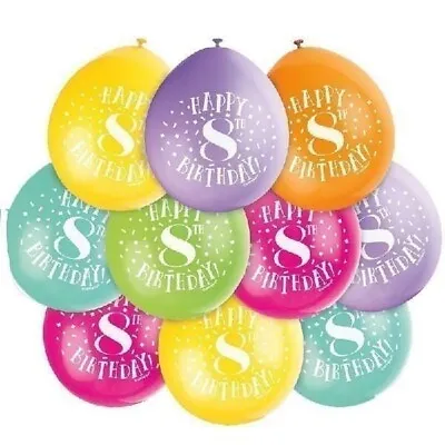 8th BIRTHDAY BALLOONS-PACK OF 10  AGE 8 EIGHT  BOYS GIRLS FIRST PARTY 56042 • £2.95