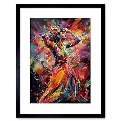 Happy Woman Dancing To Music Modern Vibrant Colour Framed Art Print Picture 9X7  • £15.99