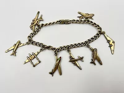 Vietnam Era Sterling Silver Military Plane 8 Charm Bracelet 6.75” Inside 19.4g • $64.99