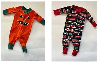 Hanna Andersson Boys Zip Up Pajama Lot Of 2 Halloween Trains Size 50 • $14.97