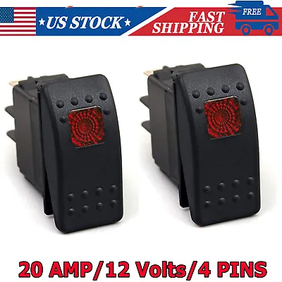 2PC Rocker Switch 12v 20 Amp Waterproof On/off Boat Marine SPST 4P-Red LED Light • $10.89