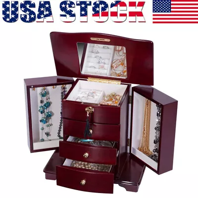 Jewelry Box W/ 3 Drawers Storage Wooden Women Armoire Retro Organizer Bedroom US • $119.65