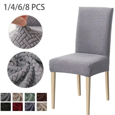 $38.05 • Buy Stretch Jacquard Dining Chair Covers Wedding Banquet Party Seat Slipcover Grey